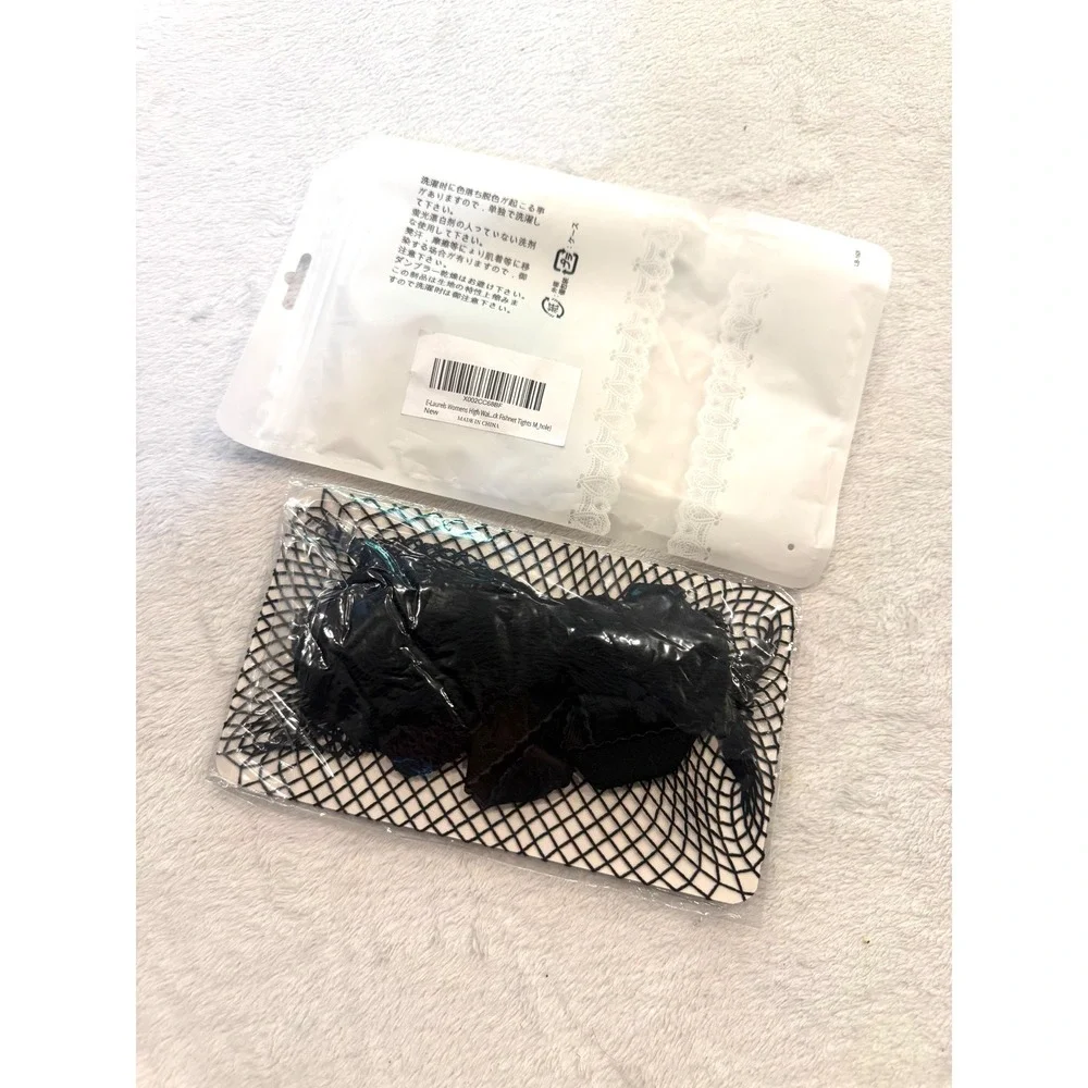 E-Laurels Womens High Waisted Fishnet Tights Black Medium Hole Stockings New